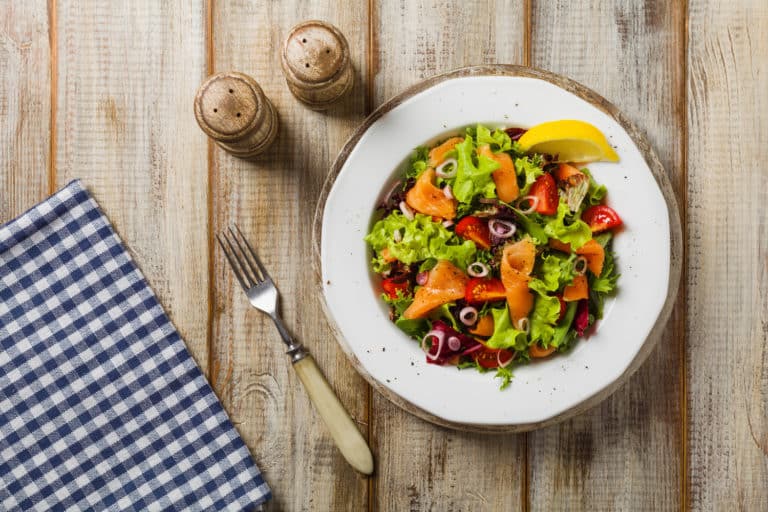 Hot smoked salmon salad