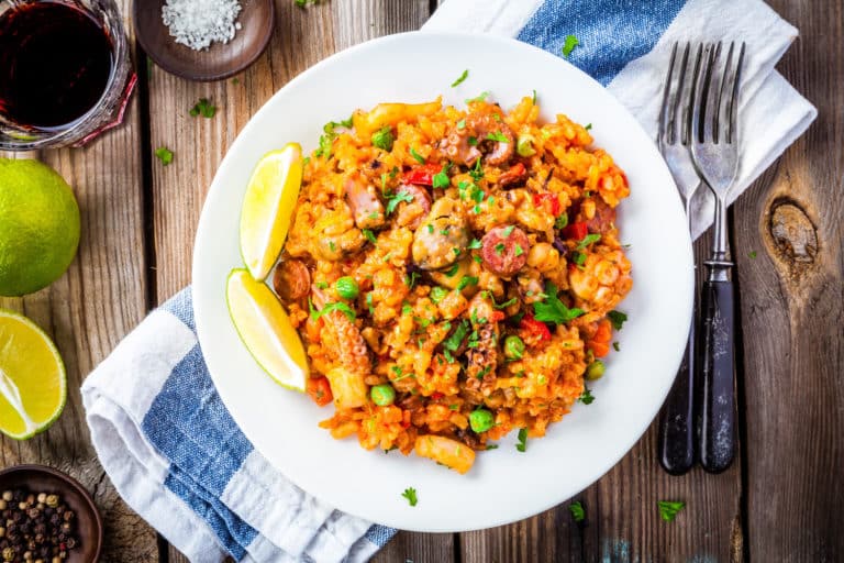 Fresh seafood paella